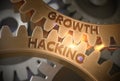 Growth Hacking on Golden Metallic Gears. 3D Illustration.