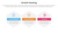 growth hacking infographic 3 point with big hexagon hexagonal horizontal for slide presentation