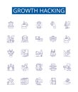 Growth hacking line icons signs set. Design collection of Acquisition, Monetization, Automation, Virality, Analytics