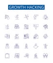 Growth hacking line icons signs set. Design collection of Acquisition, Monetization, Automation, Virality, Analytics