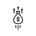 Black line icon for Growth, money bag and riches