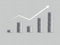 Growth of investment with slight fluctuations using silver coins to amass wealth vector illustration Royalty Free Stock Photo