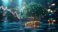 Growth and investment in technology are symbolized by coins growing into a tree. Royalty Free Stock Photo