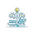 Growth of Knowledge: Book Tree with Lightbulb Illustration for Education and Ideas Royalty Free Stock Photo