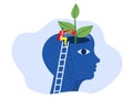 Growth mindset concept ,people reading book with watering plants from the brain as personality growth, self-improvement and self-