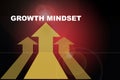 Growth mindset word and three Yellow arrow upward on red abstract background