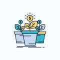 growth, money, plant, pot, tree Flat Icon. green and Yellow sign and symbols for website and Mobile appliation. vector