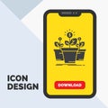 growth, money, plant, pot, tree Glyph Icon in Mobile for Download Page. Yellow Background