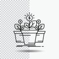 growth, money, plant, pot, tree Line Icon on Transparent Background. Black Icon Vector Illustration