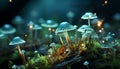 Growth in nature fungus, plant, leaf, toadstool, mushroom, grass generated by AI