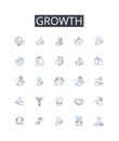 Growth line icons collection. Expansion, Development, Progression, Advancement, Improvement, Evolvement, Expansionism