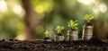 The growth of plants on coins representing investment and financial prosperity. AI generated image Royalty Free Stock Photo