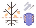 Growth Protection Symbolized by Tree Branches, Shield, and Arrows Indicating Progress Royalty Free Stock Photo