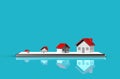 Growth real estate online concept. Group of house on mobile phone. 3D Illustration