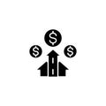 Growth of revenue black icon concept. Growth of revenue flat vector symbol, sign, illustration.