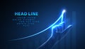 Growth. Rising success graph chart with a neon line. Upward trend, economy progress, company revenue concept. Royalty Free Stock Photo