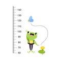 Growth Ruler with Cute Frog Animal at Kids Height Meter Vector Illustration