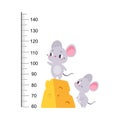 Growth Ruler with Cute Mouse Animal at Kids Height Meter Vector Illustration