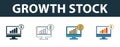 Growth Stock icon set. Four elements in diferent styles from personal finance icons collection. Creative growth stock icons filled Royalty Free Stock Photo