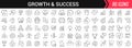 Growth and success linear icons in black. Big UI icons collection in a flat design. Thin outline signs pack. Big set of icons for