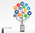 Growth tree with mobile phone social media network Royalty Free Stock Photo