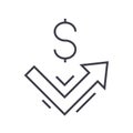 Growth up, money vector line icon, sign, illustration on background, editable strokes Royalty Free Stock Photo