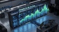 Growth vs cost analysis displayed over server racks and monitors in a data center environment Royalty Free Stock Photo