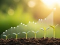 Growth of young plants with upward trending graph Royalty Free Stock Photo