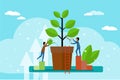 Growth your Business. Flat tiny increased economical person concept, vector Illustration