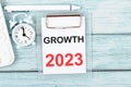 The Growthl 2023, Target Setting List for 2023 year with alarm clock. Change and determination concept Royalty Free Stock Photo