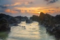 Groyne and beautiful sea view scenery over stunning sunrise Royalty Free Stock Photo