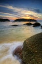 Groyne and beautiful sea view scenery over stunning sunrise Royalty Free Stock Photo