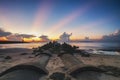 Groyne and beautiful sea view scenery over stunning sunrise Royalty Free Stock Photo