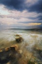 Groyne and beautiful sea view scenery over stunning sunrise Royalty Free Stock Photo