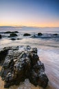 Groyne and beautiful sea view scenery over stunning sunrise Royalty Free Stock Photo