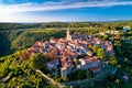 Groznjan. Ancient hill village of Groznjan aerial panoramic view Royalty Free Stock Photo