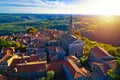 Groznjan. Ancient hill village of Groznjan at sunset aerial view Royalty Free Stock Photo