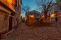 Groznjan Street at blue Winter Hour