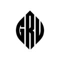 GRU circle letter logo design with circle and ellipse shape. GRU ellipse letters with typographic style. The three initials form a