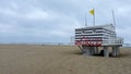 Lifeguard rescue french station on sand beach wooden hut in coast guard of Gruissan