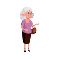 grumbling old woman in butcher store cartoon vector