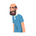 Grumpy Bearded Man, Male Character Facial Emotions Vector Illustration