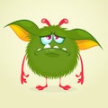 Grumpy cartoon monster. Halloween vector illustration of furry green monster character. Royalty Free Stock Photo