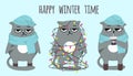 Grumpy cat happy winter time. Celebration, cacoa, coffee, cold days