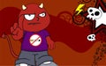 Grumpy chubby demon kid cartoon expression background