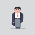 Grumpy, disgruntled businessman or office worker holding a suitcase isolated vector. Vector illustration of a flat