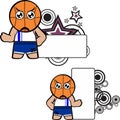 Grumpy funny basketball ball head kid cartoon expression