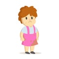 Grumpy girl in dirty pink dress, cartoon character. Untidy, grubby little child playing. Flat vector illustration Royalty Free Stock Photo