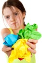 Grumpy Girl Holding Crumpled Paper Balls