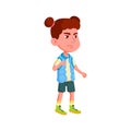 grumpy girl scout looking at her tent cartoon vector Royalty Free Stock Photo